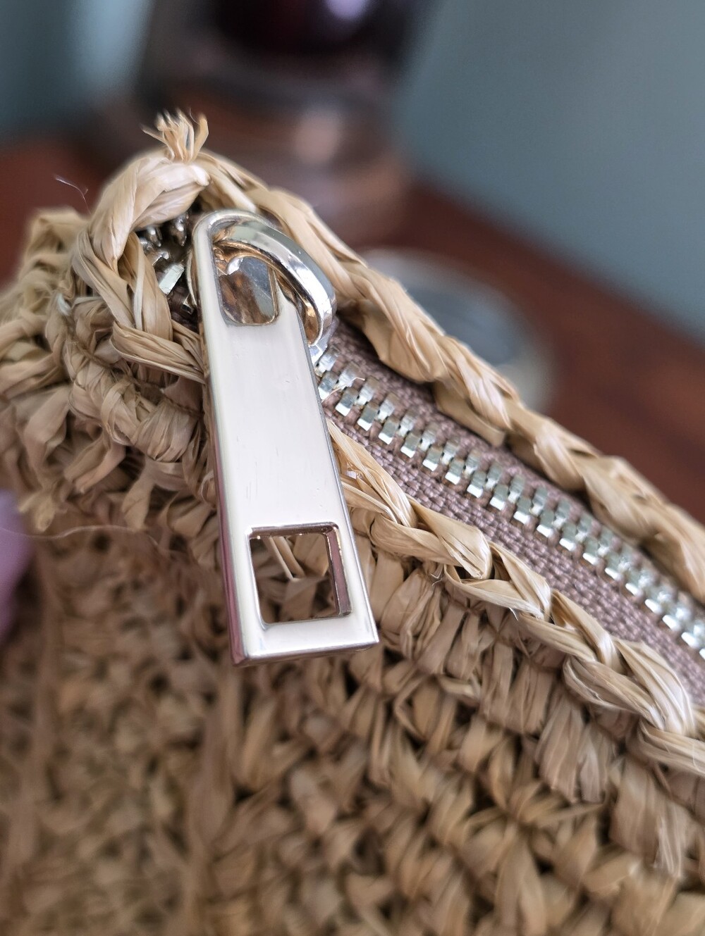 AERIN Allegra Raffia Pouch Tan Woven Chevron Clutch Bag - Picture 6 of 15